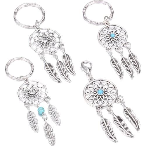5PCS/SET Tassel Pendant Keyring Dreamcatcher Feather Wind Chimes Dream Catcher KeyChain Women Vintage Indian Style Keychain Gift