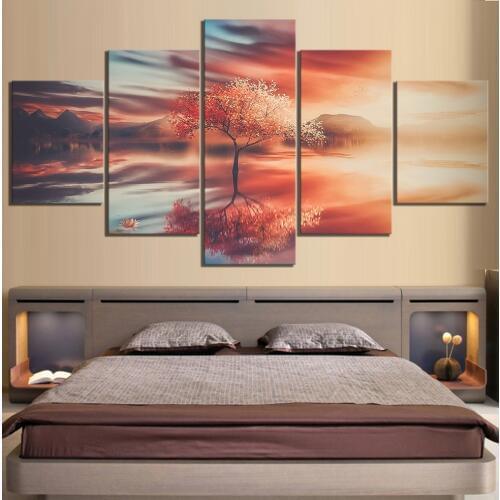 5d DIY Diamond painting Lake red tree 3d Diamond Painting Cross Stitch Diamond Mosaic 5 pcs Embroidery diamond landscape,decor