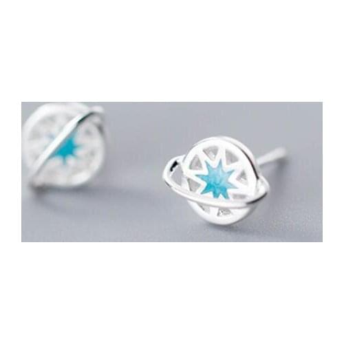 925 Sterling Silver Star Saturn Post Stud Earrings Women A1659