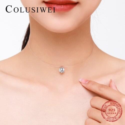 Colusiwei Geometric Cutting AAA Cube Zirconia 925 Sterling Silver Pendant for Women Fishing Line Choker Necklace Party Jewelry