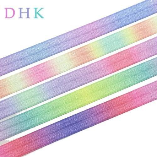 DHK 5/8'' 10yards gradient colors printed Fold Elastic FOE stretch ribbon hairbow headwear headband DIY OEM B1773