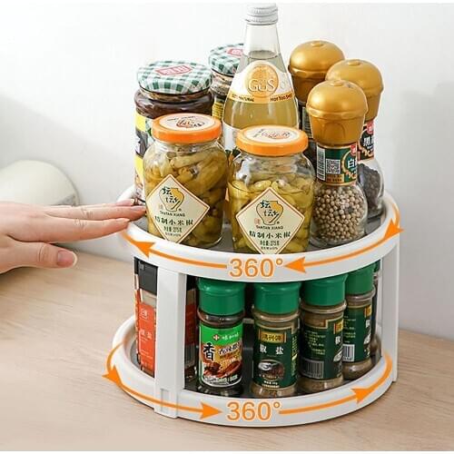 Double Layers Rotating Seasoning Rack Kitchen Supplies Oil Salt Sauce Vinegar Storage Rack Kitchen Organizer Space Save