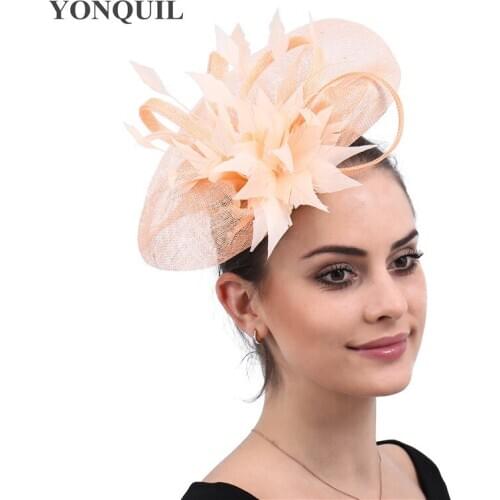 Elegant Ladies Hair Champagne Fascinators Hair Accessories Hats Headbands Women Fancy Feather Wedding Race Female Derby Headwear