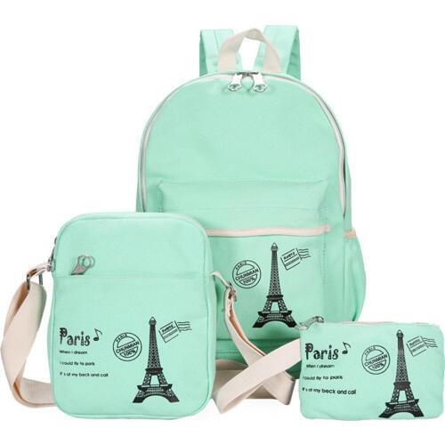 3pcs/set Canvas Printing Backpack Casual Travel Pack Women School Bags for Teenage Girls Rucksack Vintage Women Backpack