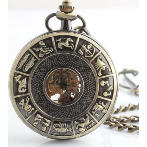 Chinese style Retro Pocket Watch Roman Dial zodiac Hand Wind Mechanical pocket watch Christmas Gift Watches Wholesale