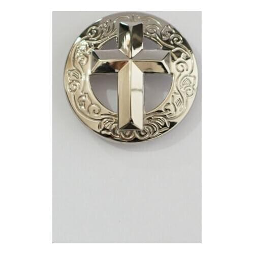 KB601) Wholesale ! 50pc 1-1/8'' Western Christian Cross Button Saddlery Belt Button Silver