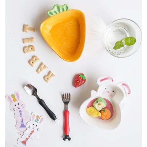 Nordic Rabbit Carrot Bowls Cartoon Ceramic Increase Appetite Breakfast Salad Fruit Children Tableware Home Decoration Plates