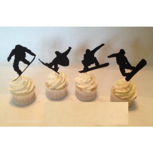 Cool snowboard Silhouette Cupcake Toppers Party Picks baby shower wedding birthday toothpicks decor