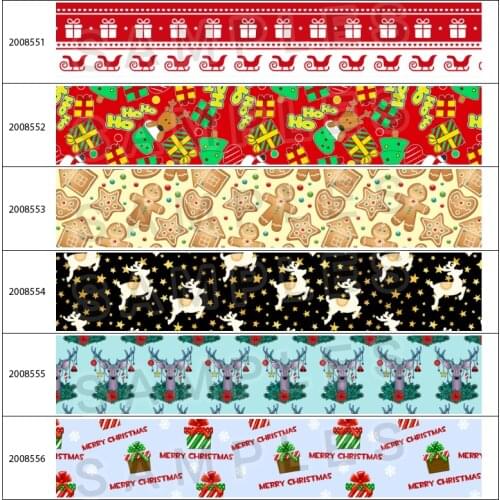 New Christmas Gift Printed 5 Yards Grosgrain/Satin Ribbon 25mm/38mm/50mm/75mm For Hair Bows DIY Accessories 200855