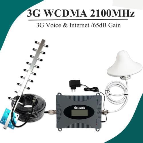 Lintratek LCD Display UMTS 2100 Cellular Signal Booster MINI Size Cell Phone 3G Repeater 65dB Gain Amplifier 3G Antenna Set #37