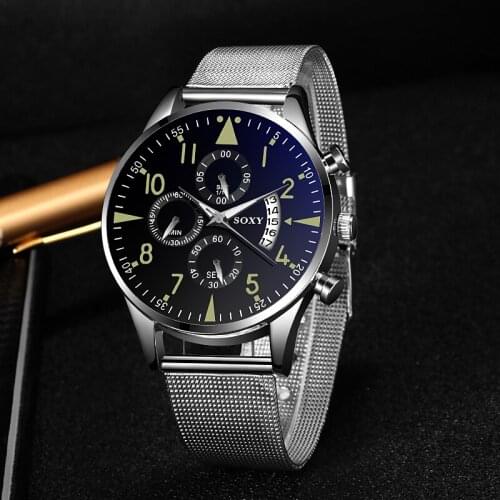 SOXY Business Mens Watches Steel Watch Classic Calendar Quartz Wristwatch Luminous Relogio Masculino Hours Time