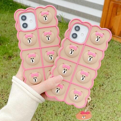 Relive Stress Phone Case For iphone 11 12 Pro Max X XR XS 6 7 8 Plus SE 2020 Pop Fidget Toys Push Cute Bear Soft Silicone Cover