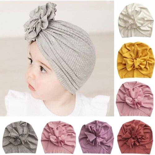 New Flower Baby Hat Solid Color Baby Turban Pleated Infant Spring Summer Beanie Cotton Newborn Baby Photography Props
