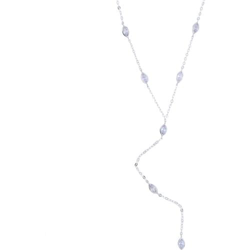 Wholesale Trendy tear water drop Y shape Long chain Necklace with clear bling CZ for sexy women girl delicate wedding jewelry