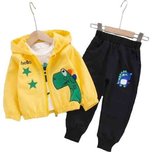70-110cm Kids Dinosaur Clothing Set Autumn Cotton Hooded Coat+Shirt +Pants 3 Pcs Suit For Boy Toddler Children Christmas Present