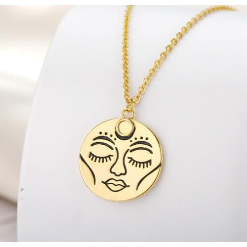 Tarot Sun Moon Necklace For Women Stainless Steel Vintage Gold Chain Necklaces Pendant Choker Aesthetic Jewelry collier femme