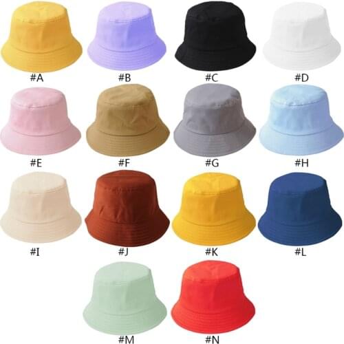 1Pc Korean Adult Kids Summer Foldable Bucket Hat Solid Color Hip Hop Wide Brim Beach UV Protection Round Top Sunscreen Cap