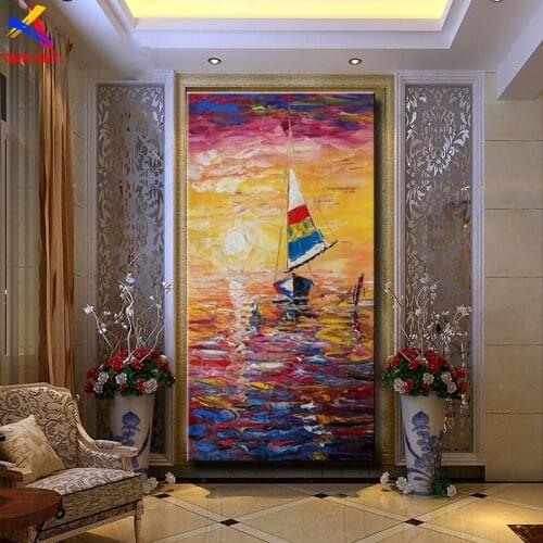 Sailing Boat Picture Hand painted Modern Abstract Oil Painting on Canvas for Living Room Home Decoration Art Gift Unframed SL006