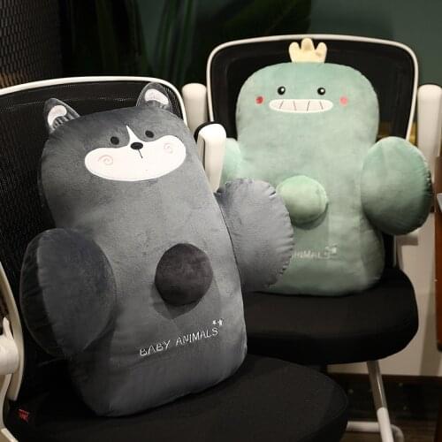 48/60cm Cartoon Plush Animal Waist Pillow Lovely Dinosaur Husky Lion Bread Bedside Cushion for Adult Kids Office Rest Toy