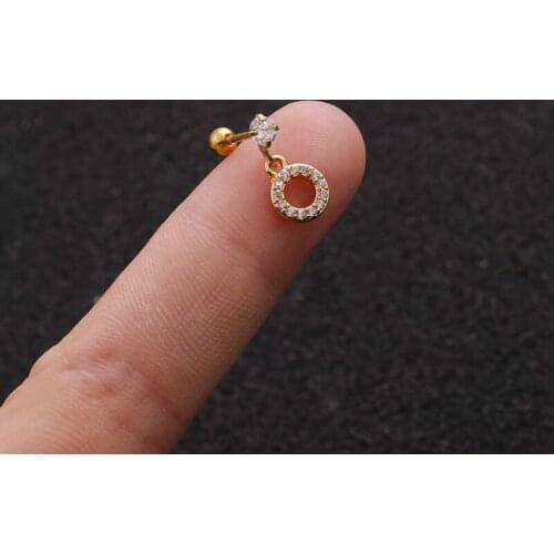 Simple Cute Small Gold Color Zircon Circle Pendant Ear Cartilage Clip Cuff Fashion CZ Steel Bar Ear Stud Jewelry