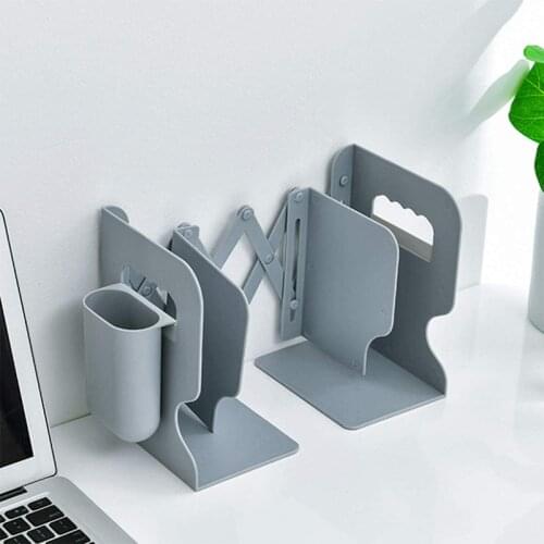 Adjustable Bookends Shelves Book Support Stand Retractable Bookshelf With Pen Holder Desk Organizer Office Accessories
