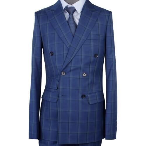 2021 Luxury Fashion Blue Plaid Suits Custom Made Smart Casual Men Suits For Wedding Dress Costume Men Suit Pants MenS Sets Male