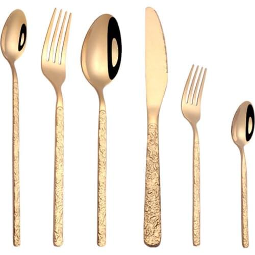 42pcs Cutlery knife and fork European Embossed Western Tableware Retro Stainless Steel Dinnerware Sets Spoon