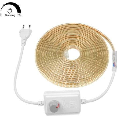 High Lumen LED Strip lamp Dimmable LED light 220V Waterproof Diode Tape 1m-25m With Dimmer For Kitchen Closet Backlight lighting
