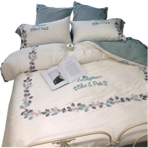 Fresh modern pastoral style 60 double-sided orchid fine tencel embroidery four-piece ice silk naked sleeping silky bedding