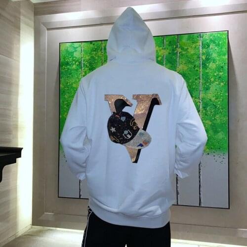 2021 Thick Warm Youth Letter Cartoon Hoodie Shiny Hot Diamond New Design Autumn And Winter Hooded Mens Pullover Sweatshirt
