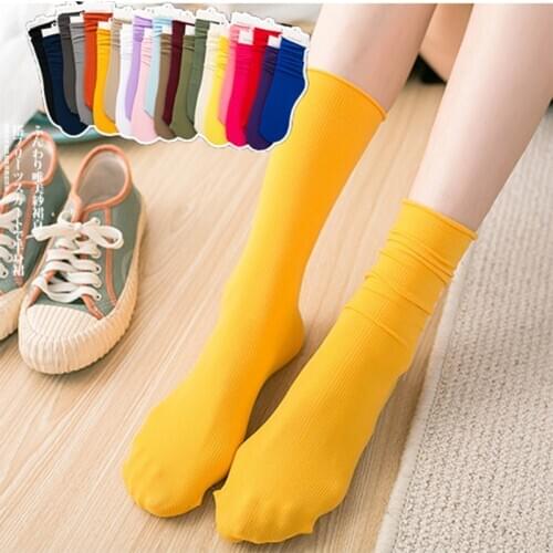 Spring Summer 23 Candy Color Womens Socks Velet Streetwear Woman Funny Socks Long Barrel Hemming 60701