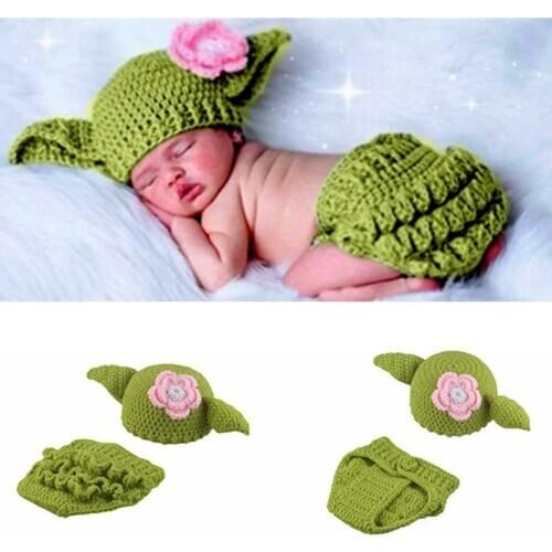 2Pcs/Set 0-6 Months Newborn Knitted Flower Pattern Photography Costume Baby Photo Suit For Unisex