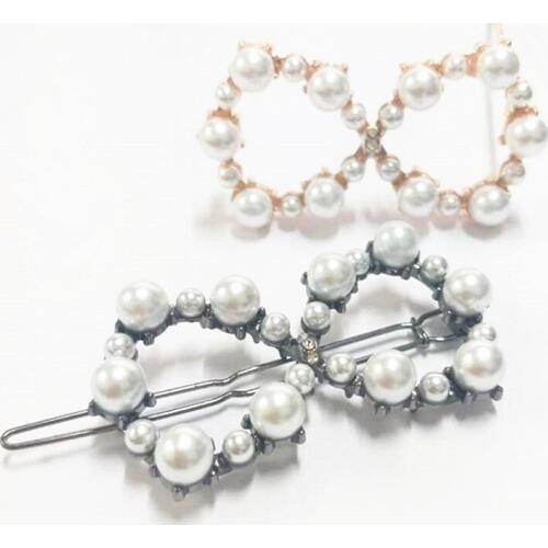 High Quality Gold Black Metal 8 shape Hairpins with Pearls Hair Clip Barrette Wedding Hair Accessories