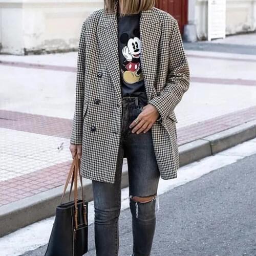 ZA 2021 New Women Fashion Autumn Plaid Suit Work Office Lady Suit Slim Double Breasted Casual Female Blazer Coat