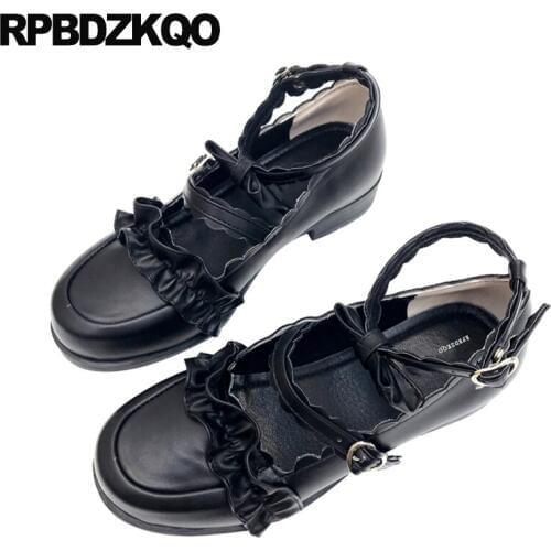 Japanese School Kawaii Retro Bow Lolita Ankle Strap Flats Ladies Women Shoes With Little Cute Bowtie Chinese Mary Jane Vintage