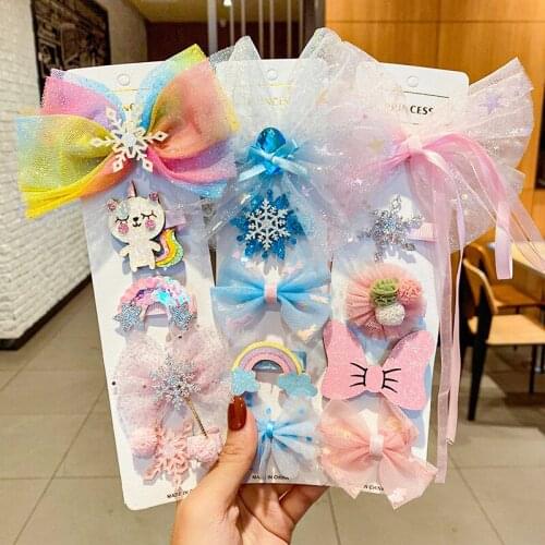 1Set Girls Snow Yarn Big Hairpin Bow Hair Clip Princess Sweet Barrettes Fashion Headwear Cute Pegasus Hairpins Hair Accessories
