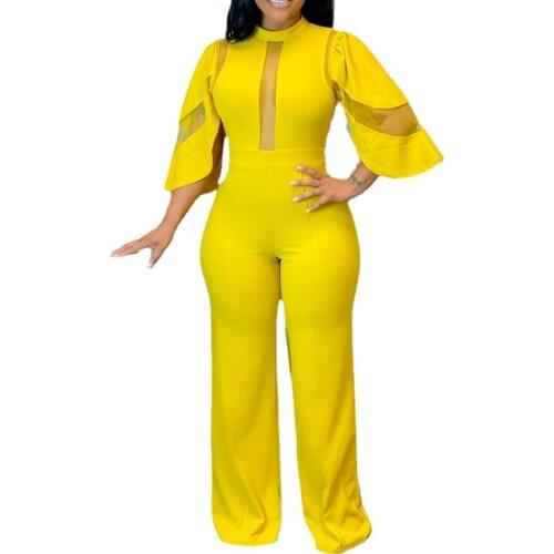 African Women Jumpsuits Summer Clothes Elegant Overall Jumpsuit Sexy Flare Sleeve Wide Leg Pants Loose Jumpsuit Rompers