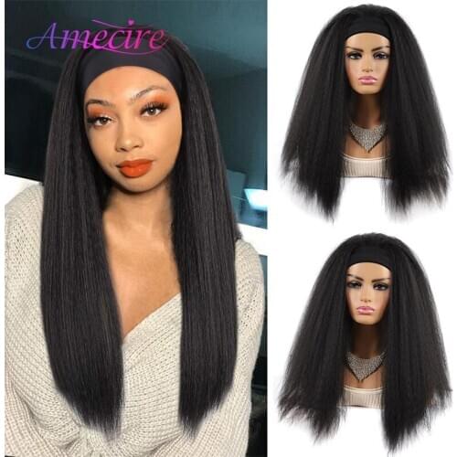 Headband Wigs Yaki Straight Synthetic Wigs For Black Women Kinky Straight Wigs With Headband Daily Party Use Easy to Wear