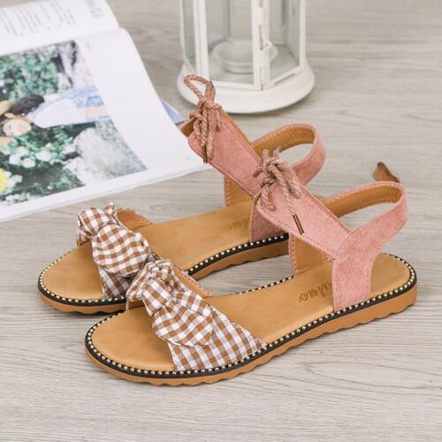 Women Shoes Sandals Women Solid Color Round Toe Flat Heel Cross Tied Sandals Rome Shoes Sandals summer Drop Shipping U23-61