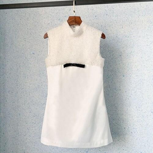 High Quality Runway Designers Dress Women 2021 Summer Korean Fashion Elegant Bow Crystal Beading A-line Mini Dresses Robe