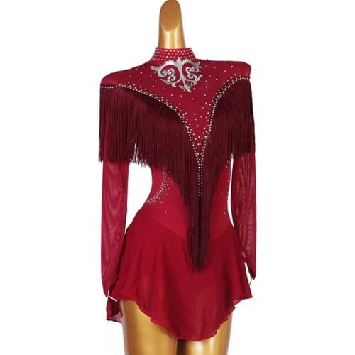 Customized Girls Women Chiffon Rhinestone Figure Skating Dress