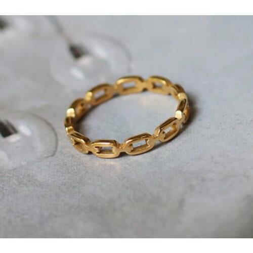 Gold link chain stackable ring for women stainless steel minimalist elegant punk ring cool egirl korean jewelry 2021