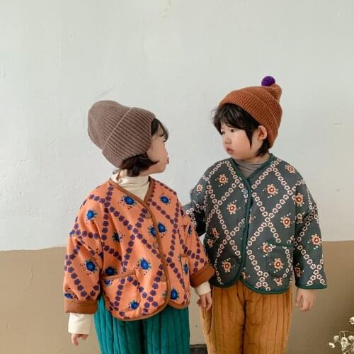 Winter Children Wear Retro Quilted Cotton Coat on Both Sides Toddler Boys and Girls Baby Quilted Cotton Padded Coat Jacket