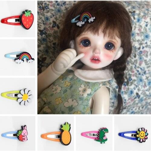 Random Color 10 Pcs Fashion Carton Design Fashion Cute Rainbow/Pineapple/Rabbit/Strawberry Mini Hairpin For Doll