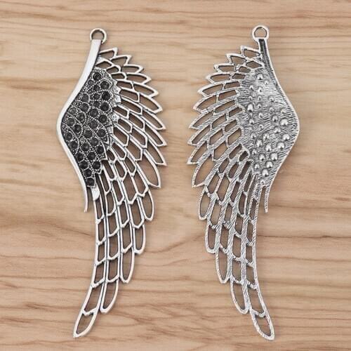 2 Pieces Huge Large Angel Wing Feather Charms Pendants for Jewellery Making 106x38mm
