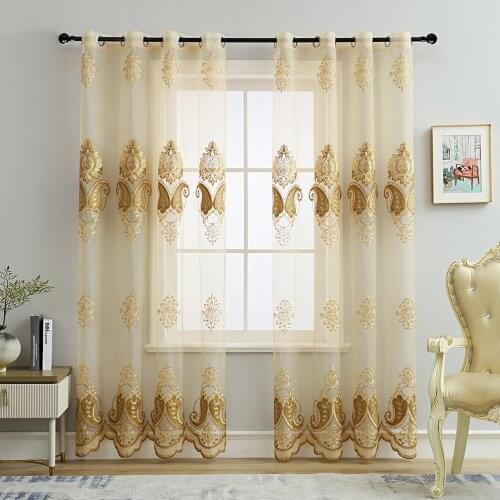 2 Pieces European Modern Embroidered Sheer Curtain on the Window Room Decoration Luxury Tulle for Living Room Kitchen Decor