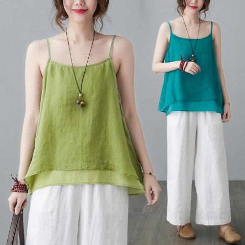 2021 chinese style loose women cotton and linen tops sleeveless vest female women tops multicolor women ladies chinese vest