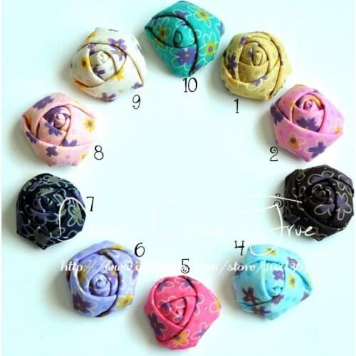50pcs/lot 1.4'' 10Colors Newborn Chic Printting Fabric Flowers For Headbands Mini Rolled Rose Flowers For Children Accessories