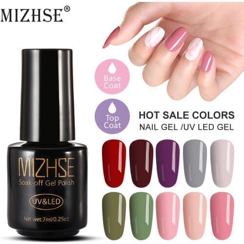 8PCS/LOT) MIZHSE Long Lasting Gel Varnish Soak Off Gel Nail Polishes Set Kits 6 Colors Top Base Coat Nail Art Decorations Nails