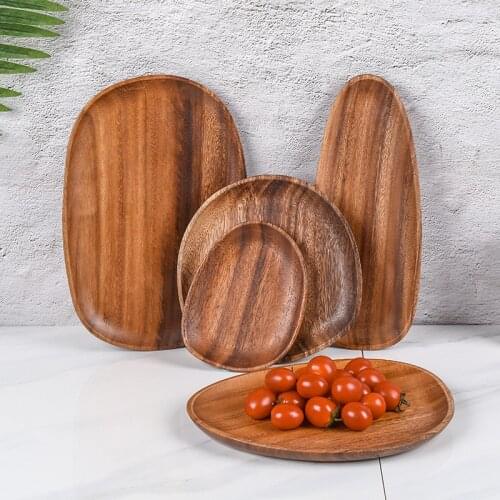Amgo Wooden Coffe Tea Tray Irregular Serving Plate Acacia Wood Dish for Fruit Snacks Saucer Dessert Planter Holder Home Hotel